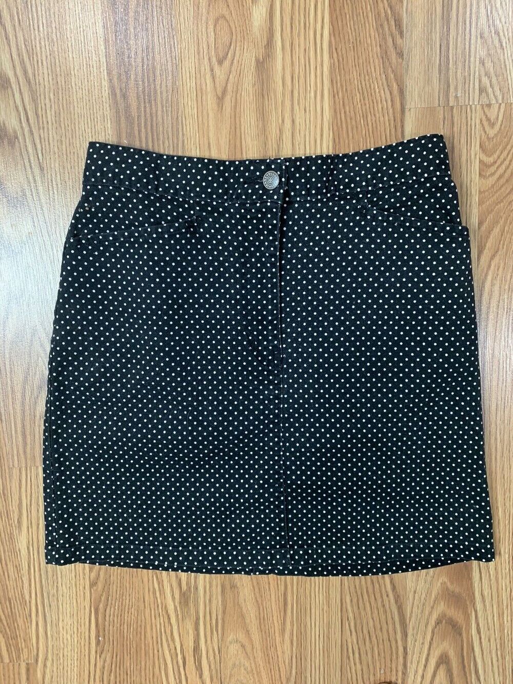 Bill Blass Jeans Vintage Black White Polkadot Mini Pencil Skirt XS Preppy 90's